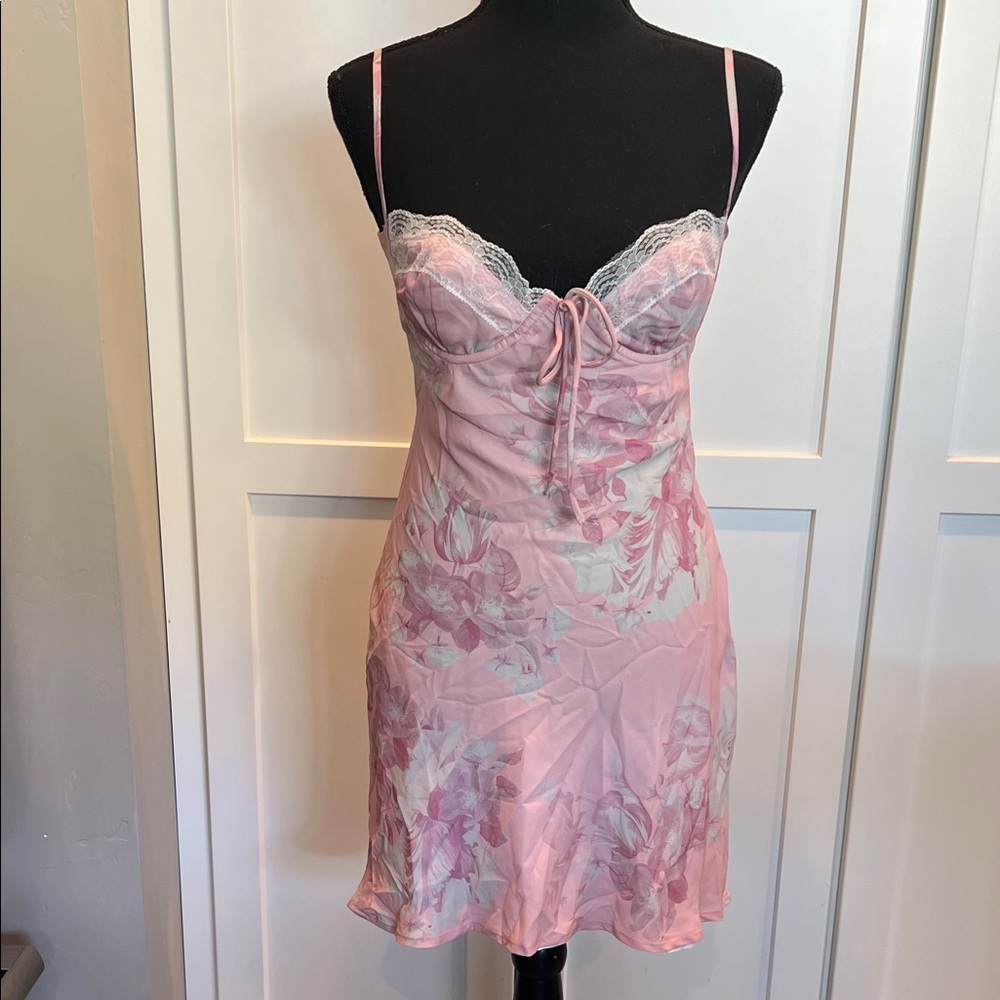 Princess Polly Pink Floral Satin Mini Slip Dress